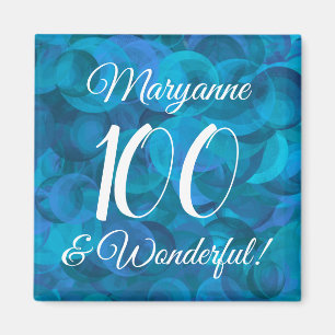 Elegant Ocean Blue 100 and Wonderful Birthday Magnet