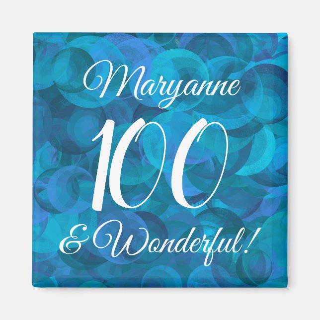 Elegant Ocean Blue 100 and Wonderful Birthday Magnet (Front)