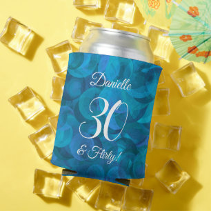Elegant Ocean Blue 30 and Flirty Birthday Party Can Cooler