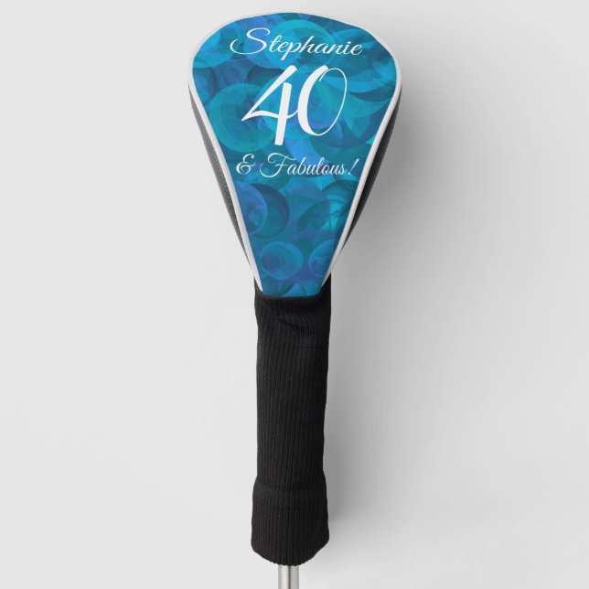 Elegant Ocean Blue 40 and Fabulous Birthday Party Golf Head Cover (Front)