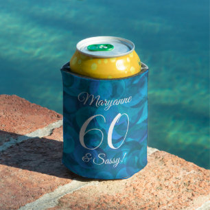 Elegant Ocean Blue 60 and Sassy Birthday Party Can Cooler