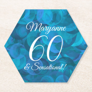 Elegant Ocean Blue 60 and Sensational Birthday Paper Coaster
