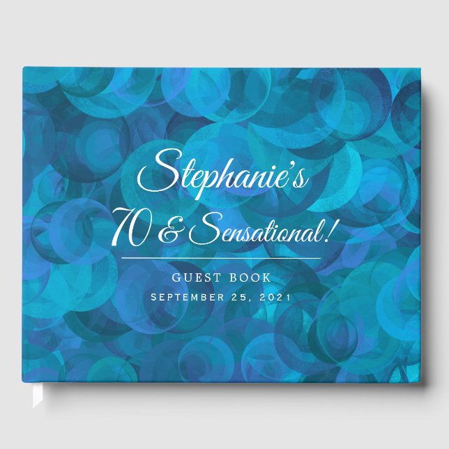 Elegant Ocean Blue 70 & Sensational Birthday Party Guest Book (Front)