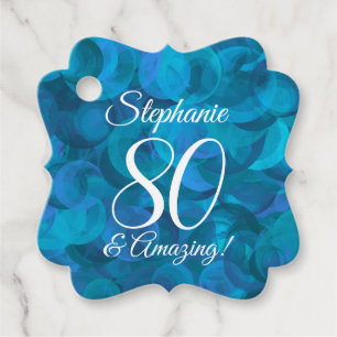 Elegant Ocean Blue 80 and Amazing Birthday Party Favour Tags