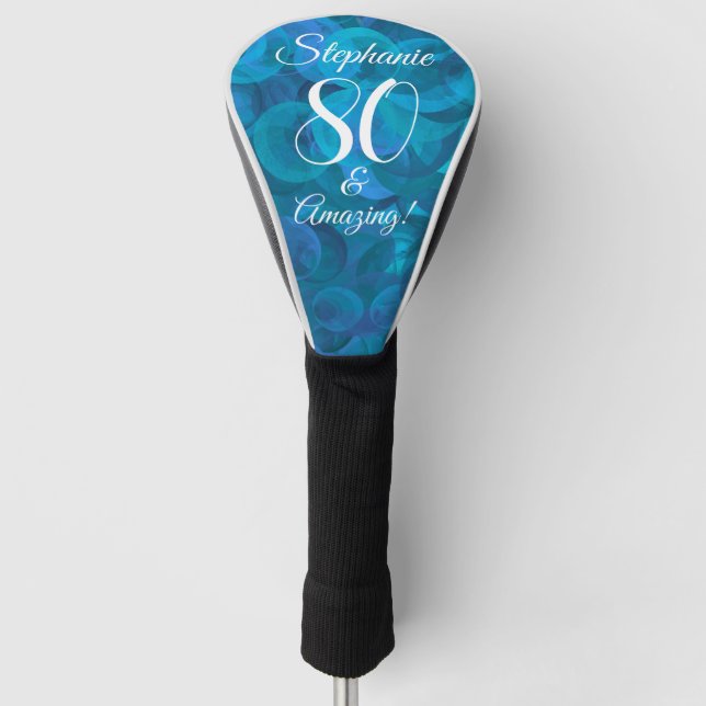 Elegant Ocean Blue 80 and Amazing Birthday Party Golf Head Cover (Front)