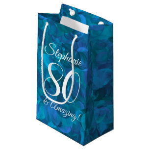 Elegant Ocean Blue 80 and Amazing Birthday Party Small Gift Bag
