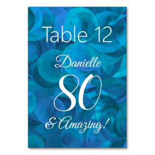 Elegant Ocean Blue 80 and Amazing Birthday Party Table Number