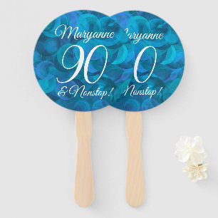 Elegant Ocean Blue 90 and Nonstop Birthday Party Hand Fan