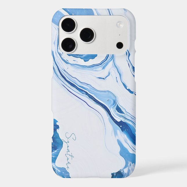 Elegant ocean blue marble signed art phone case (Back)