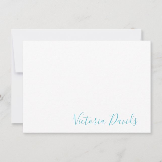 Elegant Ocean Blue Personalised Signature Script Card (Front)