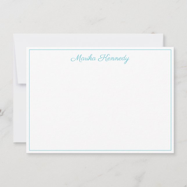 Elegant Ocean Blue Script Border Card (Front)