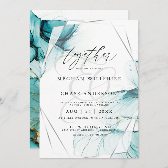 Elegant Ocean Blue Teal Watercolor Invitation (Front/Back)