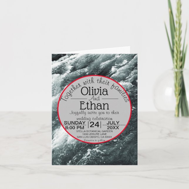 Elegant ocean blue waves Folded Wedding Invitation (Front)