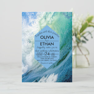 Elegant Ocean Blue Waves Summer Beach Wedding Invitation
