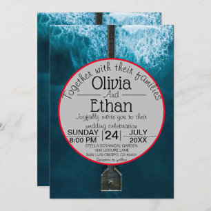 Elegant ocean blue waves Wedding Invitation