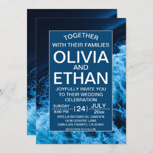 Elegant ocean blue waves Wedding Invitation