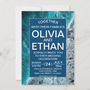 Elegant Ocean Navy Blue Waves Beach Wedding Invitation