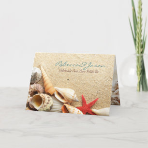 elegant ocean sand seashells beach wedding holiday card