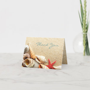 elegant ocean seashells beach wedding thank you card