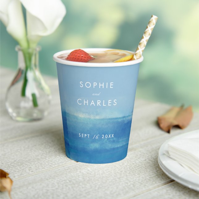 Elegant Ocean Watercolor Wedding  Paper Cups (Insitu)