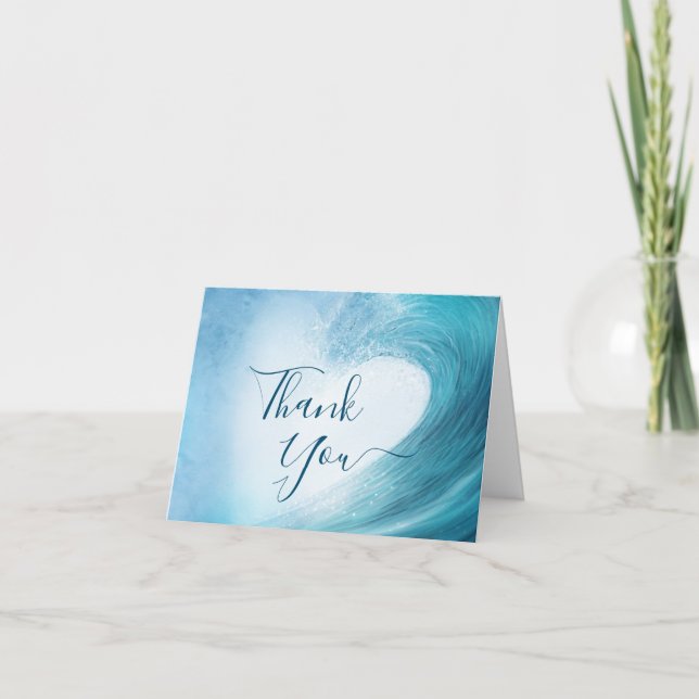 Elegant Ocean Wave Photo Beach Wedding Thank You Card (Front)