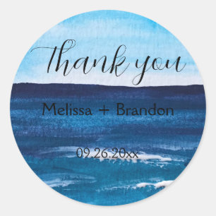 Elegant Ocean Waves Beach Sea Destination Wedding  Classic Round Sticker