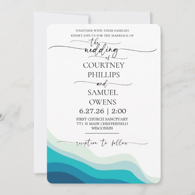 Elegant Ocean Waves Wedding Invitation (Front)