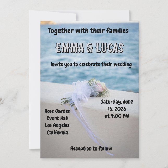Elegant Ocean Wedding Invitation | Beach Theme | E (Front)