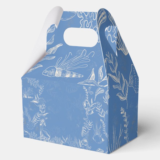 Elegant oceane blue toile favour box (Front)