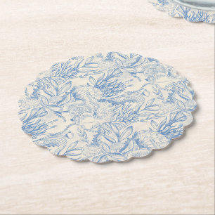 Elegant oceane blue toile paper coaster