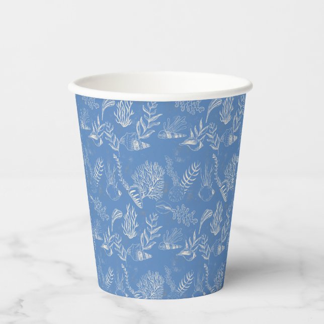 Elegant oceane blue toile paper cups (Front)