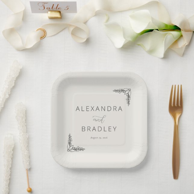 Elegant Off-White Botanical Paper Plate (Wedding)