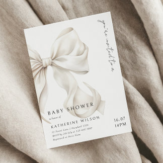 Elegant Off White Bow Baby Shower Invitation