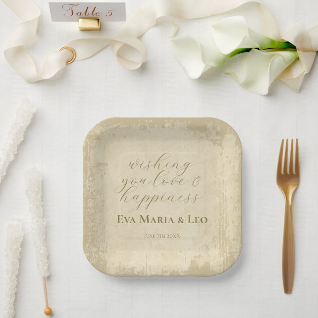 Elegant Off-White Grunge Edge Paper Plate (Wedding)