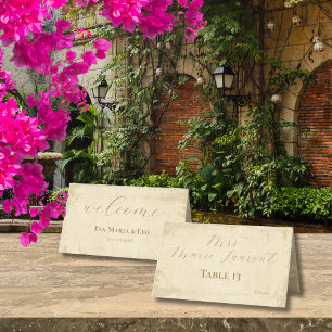 Elegant Off-White Grunge Edge Personalised  Place Card