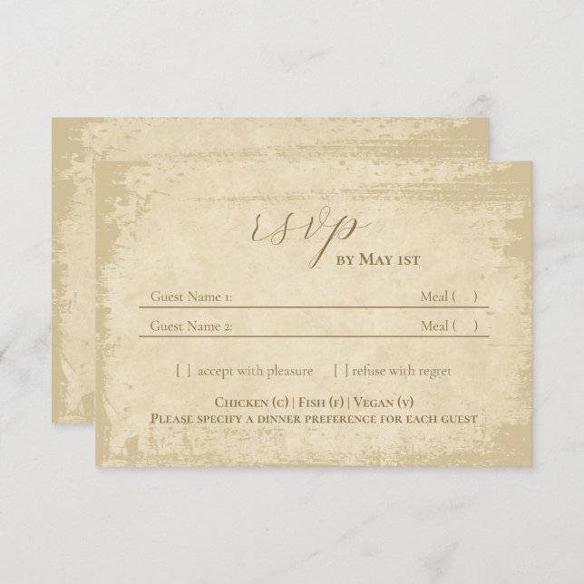 Elegant Off-White Grunge Edge Wedding RSVP Card (Front/Back)