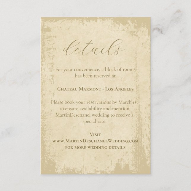 Elegant Off-White Grunge Wedding Accommodations  Enclosure Card (Front)