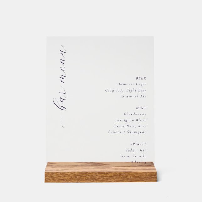 Elegant Off-White Minimalist Bar Menu Acrylic Sign (Front)