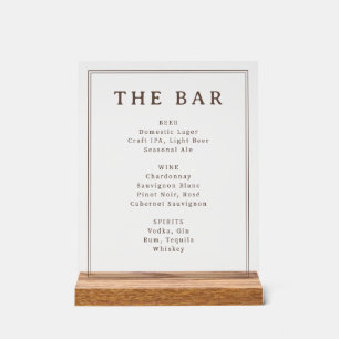 Elegant Off-White Minimalist Bar Menu Acrylic Sign