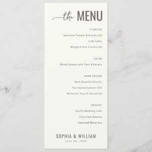 Elegant Off-White Minimalist Wedding Menu