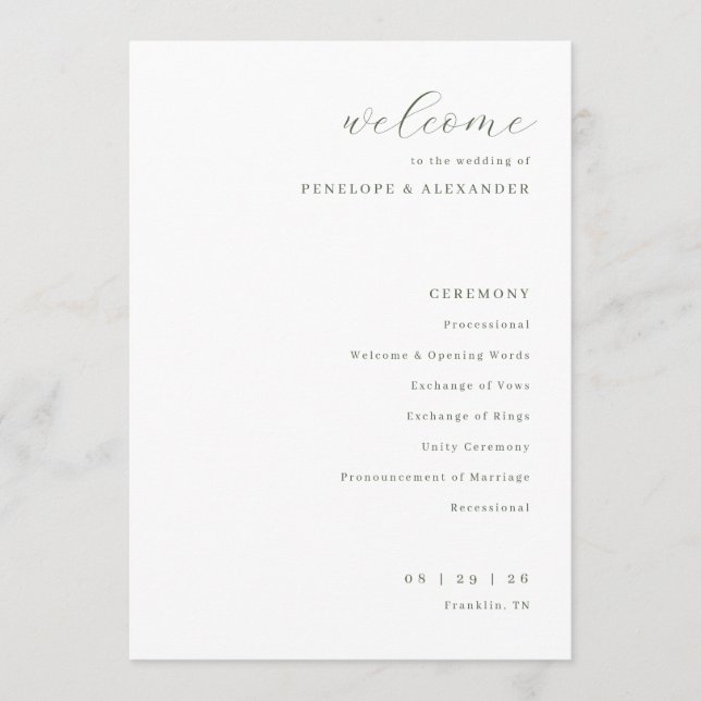 Elegant Off-White Wedding Ceremony Programme (Front)