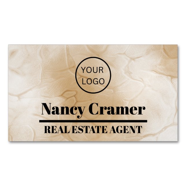 Elegant Office Door Marble Gold Real Estate Agent Magnetic Business Card (Front)