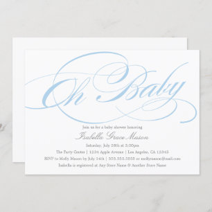 Elegant Oh Baby In Blue Baby Shower Invitation