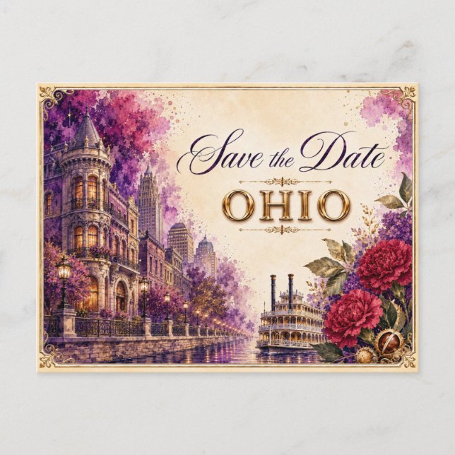 Elegant Ohio Save the Date Wedding Invitation Postcard (Front)