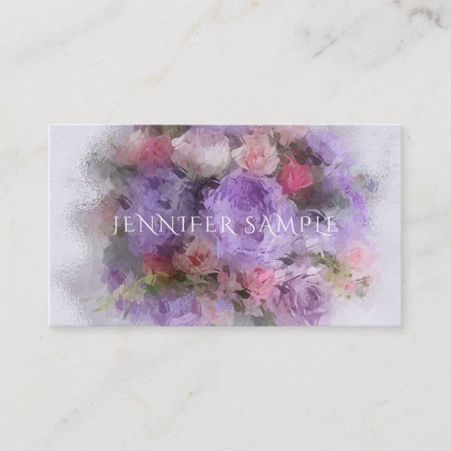 Elegant Oil Colours Flowers Artwork Modern Templat Business Card (Front)
