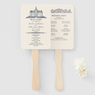 Elegant Old Chateau Manor Wedding Program Hand Fan