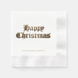 Elegant Old English Lettering Happy Christmas Napkin