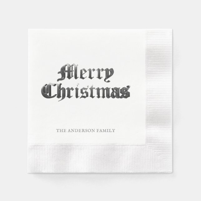 Elegant Old English Lettering Merry Christmas Napkin (Front)