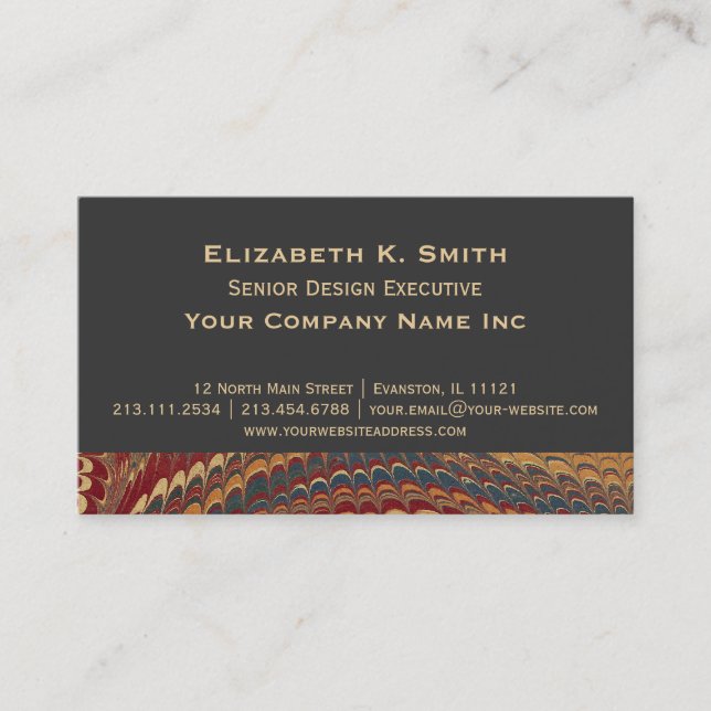 Elegant Old Fashioned Antique Marbled Corporate Business Card (Front)