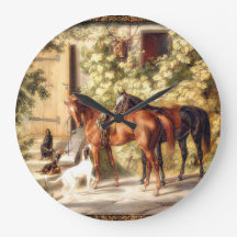 Elegant old fashioned horses equestrian clock